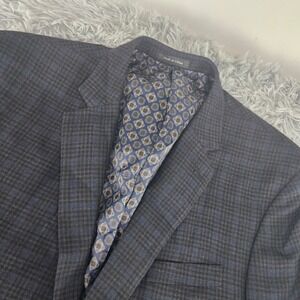 Michael Kors Mens 48XL Navy Blue Plaid 100% Wool Two Button Blazer Sport Coat